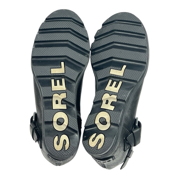 Sorel Women's Black Leather Joan of Arctic Wedge II Buckle Boot Preowned - Picture 8 of 13